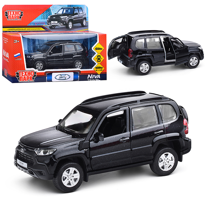 Машина металл LADA NIVA travel 12 см, (двери, черный метталлик) инерц., в коробке