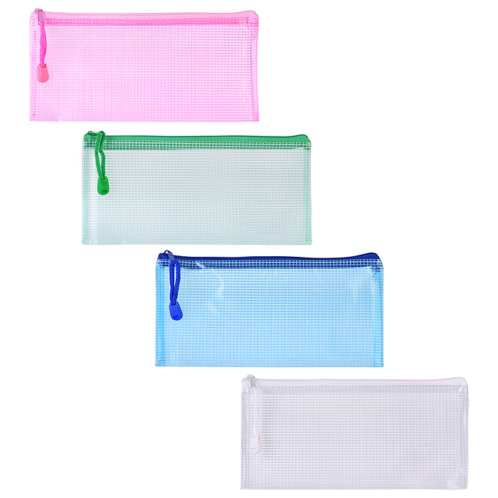 Папка на молнии DL (235x108 мм) тонированный армированный ПВХ 280 мкм, цветная текстильная