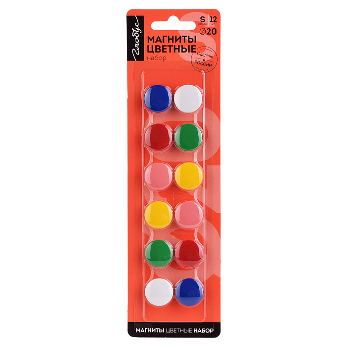 Магниты 20 мм 12 шт., цветные 