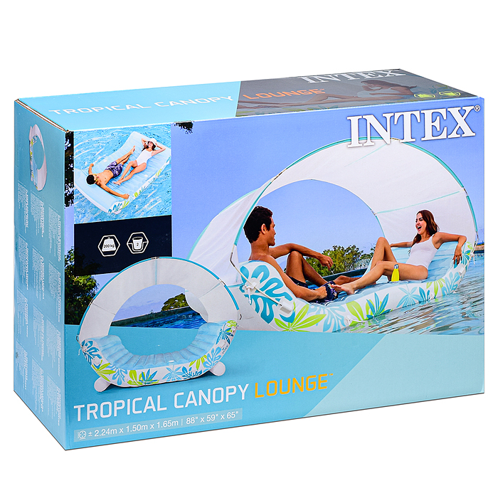 Фото к товару Надувной матрас-плот с навесом "Тропический лаундж" 224 х 150 х 165см, 56294 INTEX Надувной матрас-плот с навесом "Тропический лаундж" 224 х 150 х 165см, 56294 INTEX