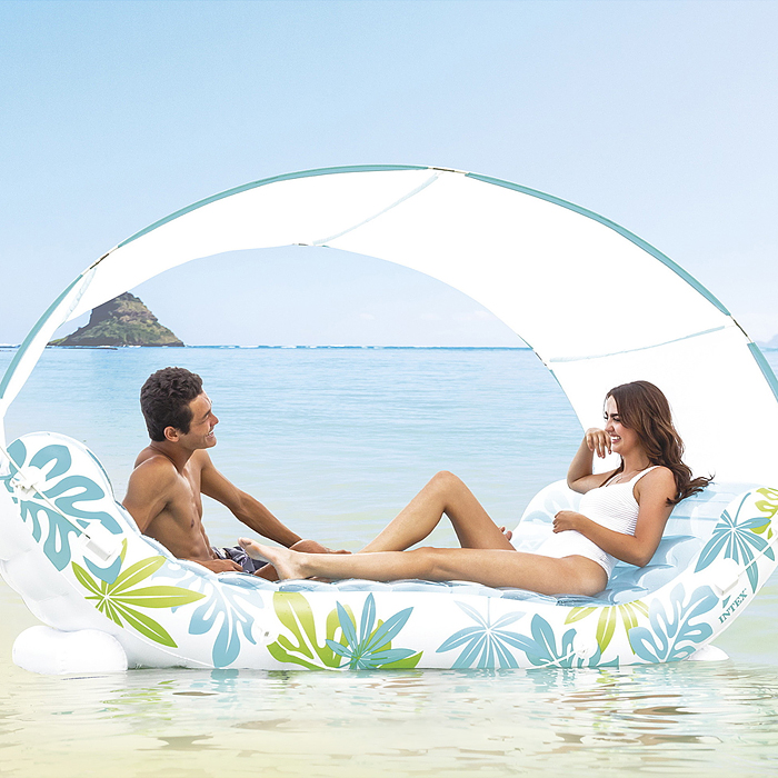Фото к товару Надувной матрас-плот с навесом "Тропический лаундж" 224 х 150 х 165см, 56294 INTEX Надувной матрас-плот с навесом "Тропический лаундж" 224 х 150 х 165см, 56294 INTEX