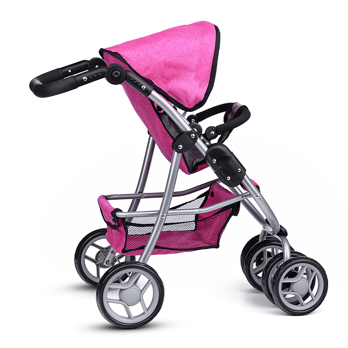 Коляска-трансформер 9662M для кукол, металлическая, регулируемая ручка, с корзиной, цвет розовый