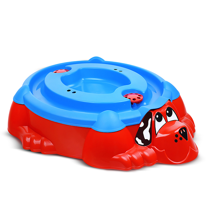 Песочница "Собачка" с крышкой (красный/голубой)