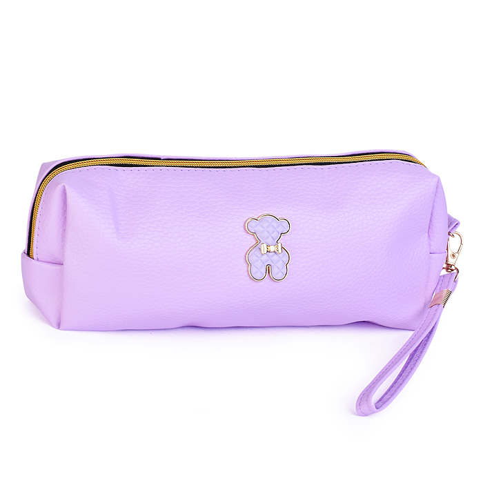 Пенал-косметичка "Teddy" 21,5x8x5 см, прямоугольный для 75 предметов, на молнии, сиреневый