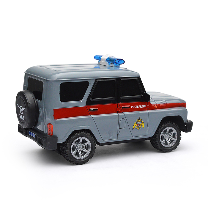 Фото к товару Машина UAZ Hunter Росгвардия, р/у 18 см, свет, сер, в коробке Машина UAZ Hunter Росгвардия, р/у 18 см, свет, сер, в коробке