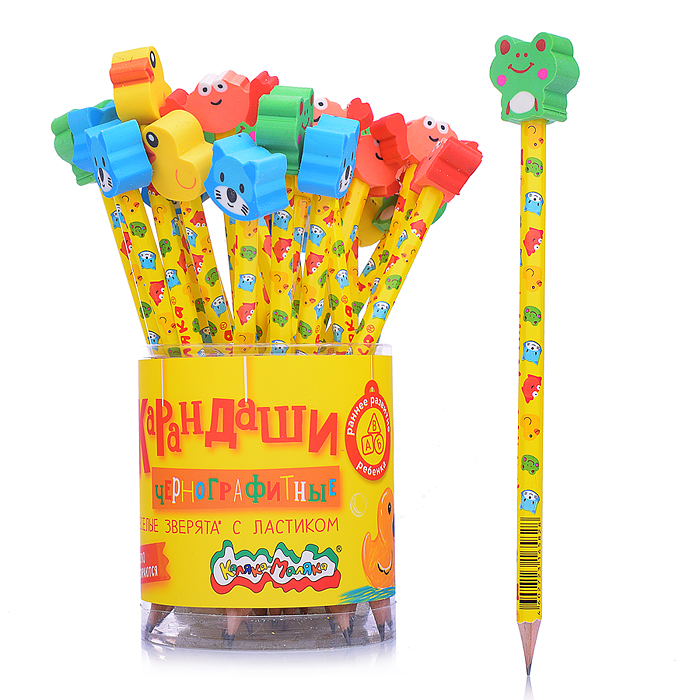 Карандаш чернографитный с ластиком заточенный 