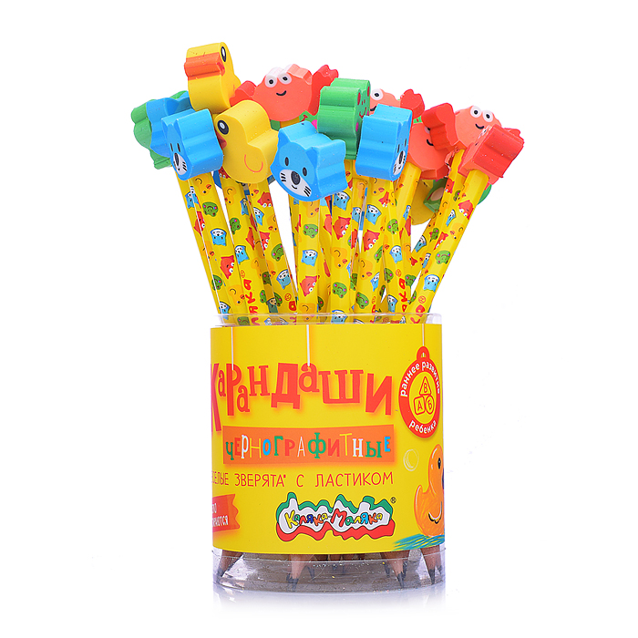 Карандаш чернографитный с ластиком заточенный 