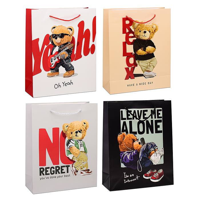 Пакет подарочный 00-6343 "Стильный мишка" 26х32х10 см Пакет подарочный 00-6343 "Стильный мишка" 26х32х10 см