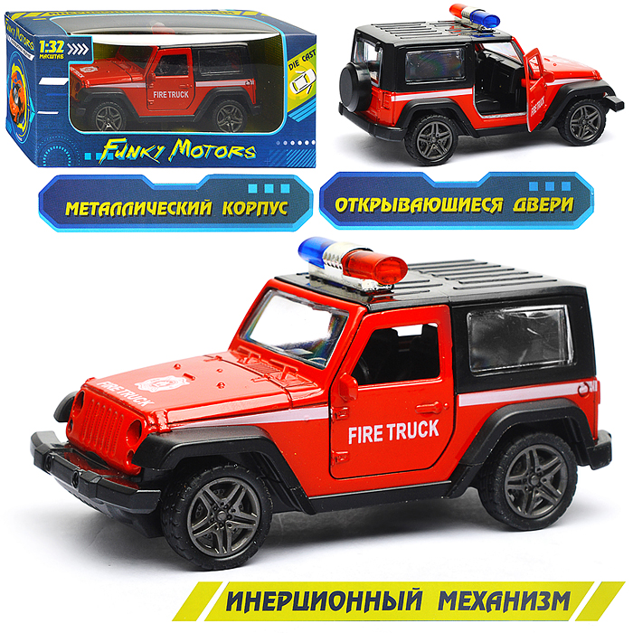 Красная инерционная служебная машинка Джип die-cast,1:32, открывающиеся двери Красная инерционная служебная машинка Джип die-cast,1:32, открывающиеся двери