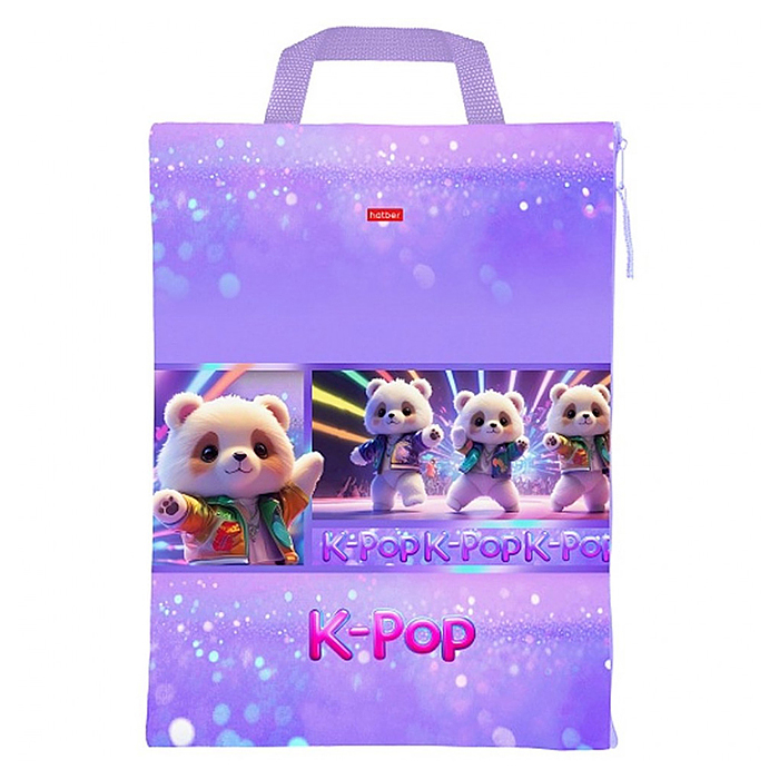 Сумка - папка с ручкой, А4ф, 257х344мм., для тетрадей "K-pop мишки"