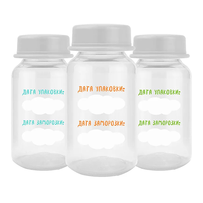 Бутылочки-контейнеры для молока, набор из 3 шт, 125 мл, Бутылочки-контейнеры для молока, набор из 3 шт, 125 мл,