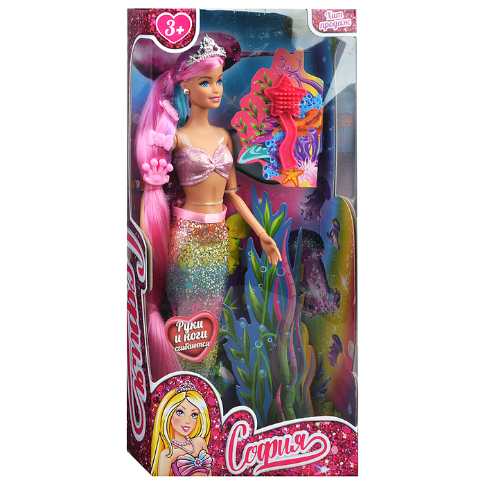 Фото к товару Кукла София 29 см. (руки и ноги сгиб., русалка, акс,) в коробке Кукла София 29 см. (руки и ноги сгиб., русалка, акс,) в коробке