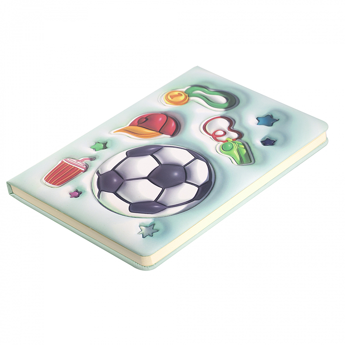 Фото к товару Подарочный блокнот 14,0 см * 21,0 см, эффект 3D, 80л., линия, "Футбол", бирюзовый Подарочный блокнот 14,0 см * 21,0 см, эффект 3D, 80л., линия, "Футбол", бирюзовый