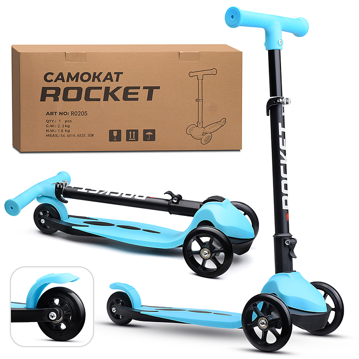 Самокат трёхколёсный R0205 ROCKET колёса PU, цвет бирюзовый Самокат трёхколёсный R0205 ROCKET колёса PU, цвет бирюзовый