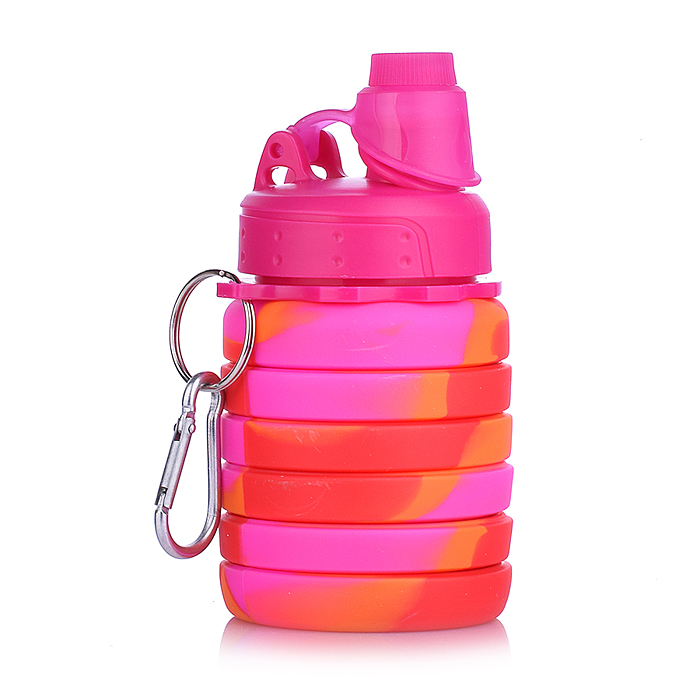 Фото к товару Бутылка складная 500 мл, герметичная, с пластиковой крышкой и поильником, с карабином, оранжево-розо Бутылка складная 500 мл, герметичная, с пластиковой крышкой и поильником, с карабином, оранжево-розо