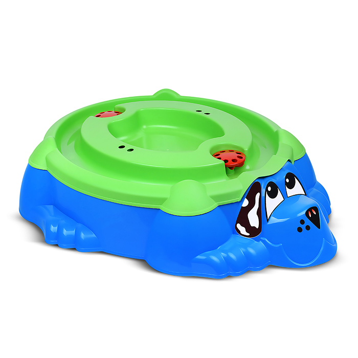 Песочница "Собачка" с крышкой (голубой/зеленый)