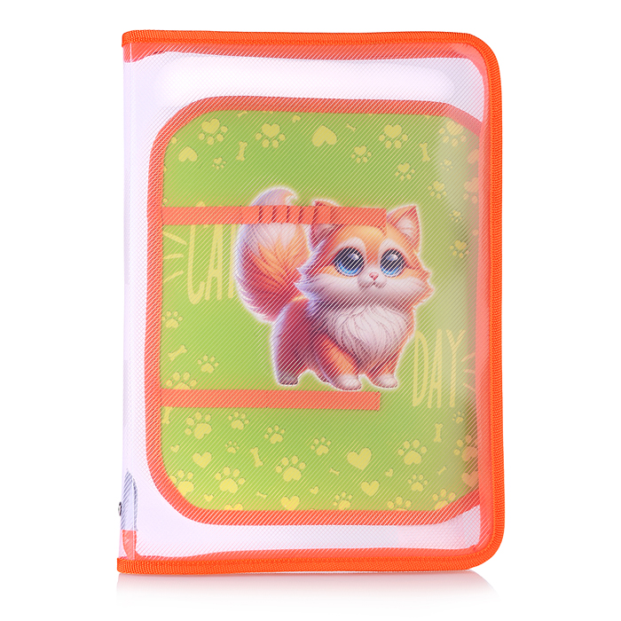 Папка для труда А4 молния вокруг, пластик "Рыжий котик"