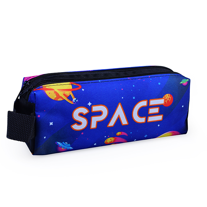 Пенал-косметичка, двухсекционный (двухсторонняя печать, ткань) с ручкой 200/90/55 "Яркий космос"