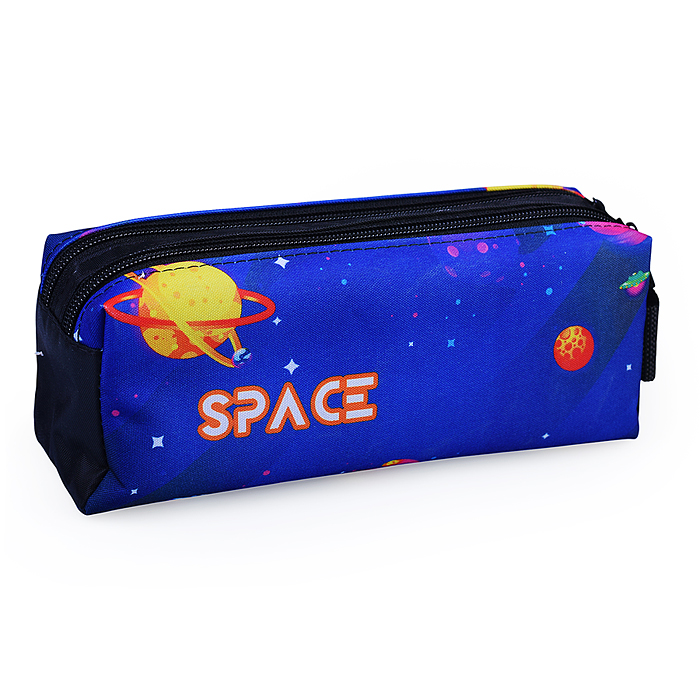 Пенал-косметичка, двухсекционный (двухсторонняя печать, ткань) с ручкой 200/90/55 "Яркий космос"