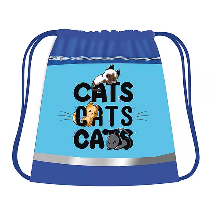 Сумка для сменной обуви, ткань, дизайн, с карманом и светоотражающей полосой "Котята"