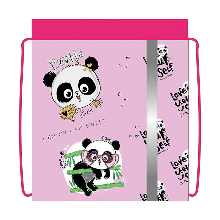 Сумка для сменной обуви Элит, ткань, дизан, с сеткой и светоотражающей полосой "CUTE PANDA"