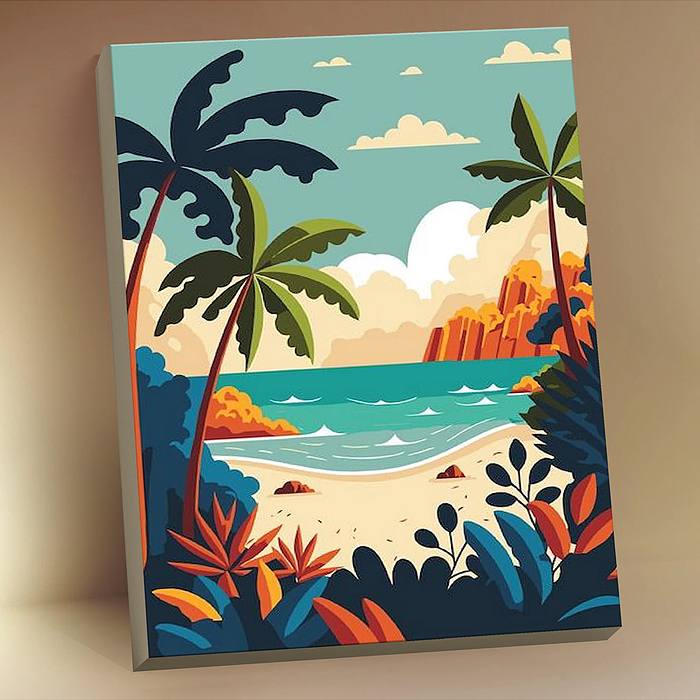 Картина по номерам 15х20 "Тропический пляж" с поталью (15 цветов)