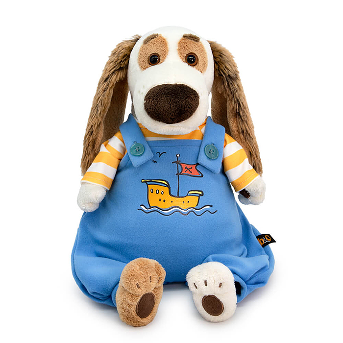 Собака Бартоломей в комбинезоне с корабликом