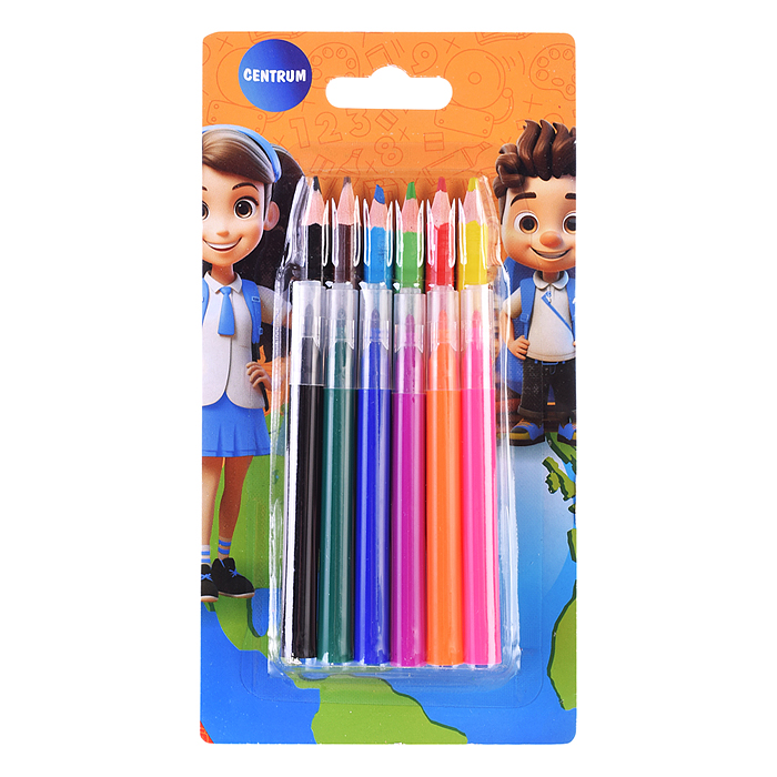 Набор карандашей цветных деревянных 6 шт и набор фломастеров 6 шт, в блистере