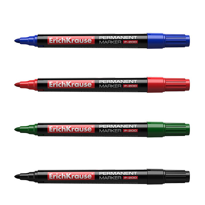 Фото к товару Набор из 4 перманентных маркеров P-200, цвет чернил: черный, синий, красный, зеленый Набор из 4 перманентных маркеров P-200, цвет чернил: черный, синий, красный, зеленый