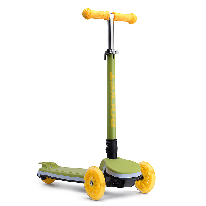 Фото к товару Самокат трёхколёсный R0198 ROCKET колёса световые PU, цвет зелёный Самокат трёхколёсный R0198 ROCKET колёса световые PU, цвет зелёный