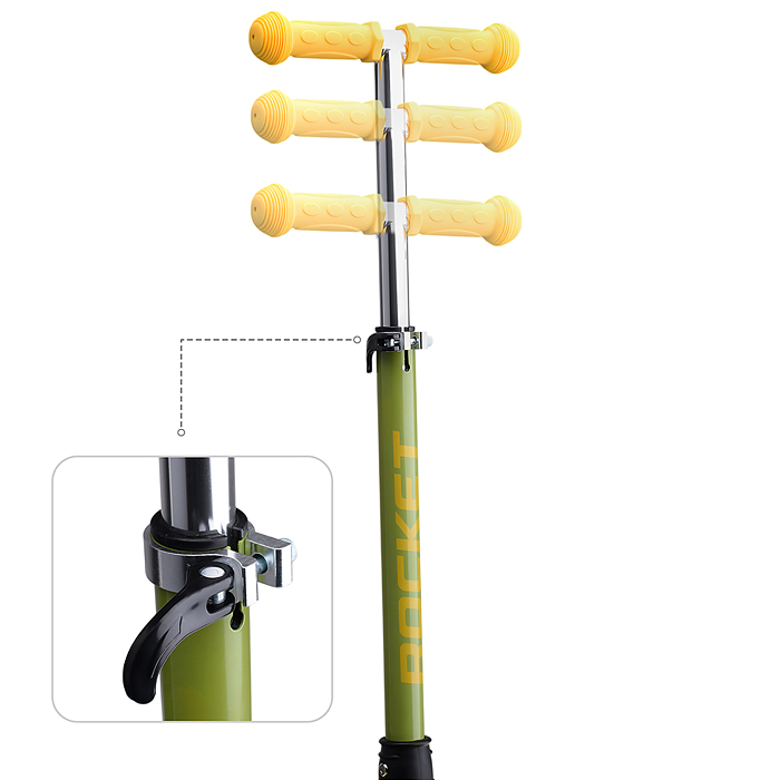 Фото к товару Самокат трёхколёсный R0198 ROCKET колёса световые PU, цвет зелёный Самокат трёхколёсный R0198 ROCKET колёса световые PU, цвет зелёный