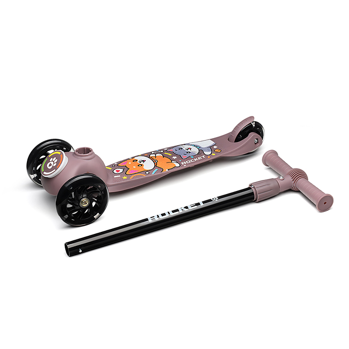 Фото к товару Самокат трёхколёсный R0203 ROCKET колёса световые PU, цвет коричневый Самокат трёхколёсный R0203 ROCKET колёса световые PU, цвет коричневый