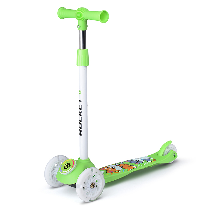 Фото к товару Самокат трёхколёсный R0203 ROCKET колёса световые PU, цвет салатовый Самокат трёхколёсный R0203 ROCKET колёса световые PU, цвет салатовый