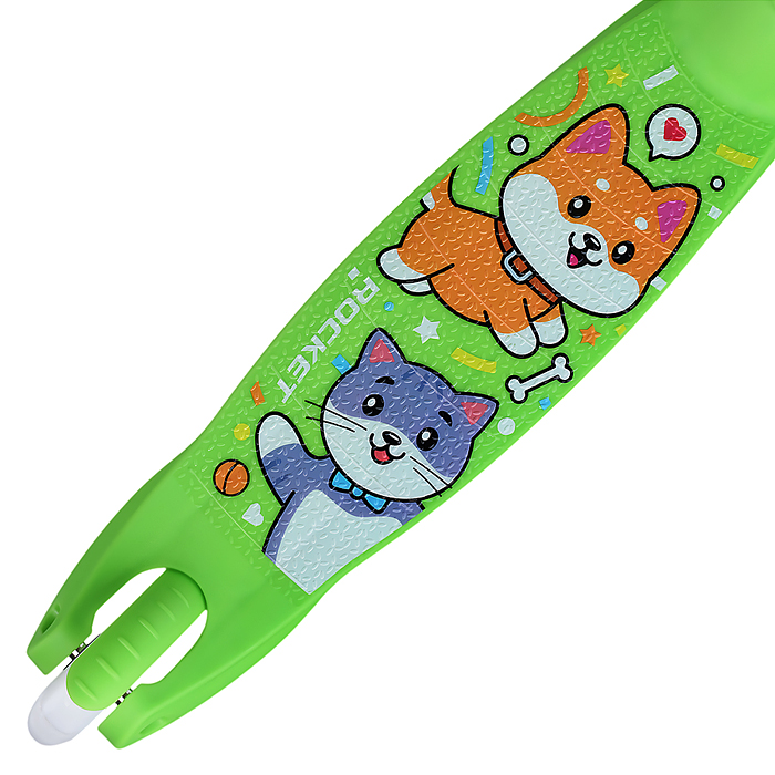 Фото к товару Самокат трёхколёсный R0203 ROCKET колёса световые PU, цвет салатовый Самокат трёхколёсный R0203 ROCKET колёса световые PU, цвет салатовый