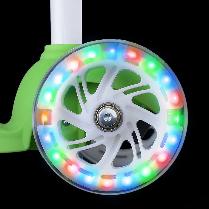 Фото к товару Самокат трёхколёсный R0203 ROCKET колёса световые PU, цвет салатовый Самокат трёхколёсный R0203 ROCKET колёса световые PU, цвет салатовый