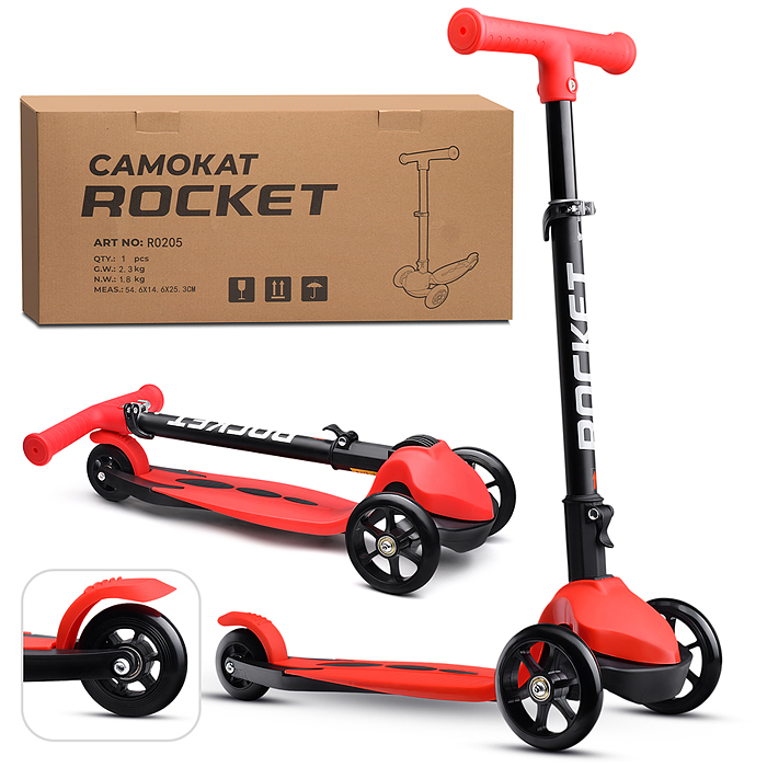 Самокат трёхколёсный R0205 ROCKET колёса PU, цвет красный Самокат трёхколёсный R0205 ROCKET колёса PU, цвет красный