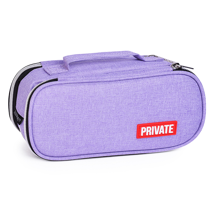 Пенал "Private" 22x9x8 см, овальный для 100 предметов, 3 отделения на молнии, 2 отделения с
