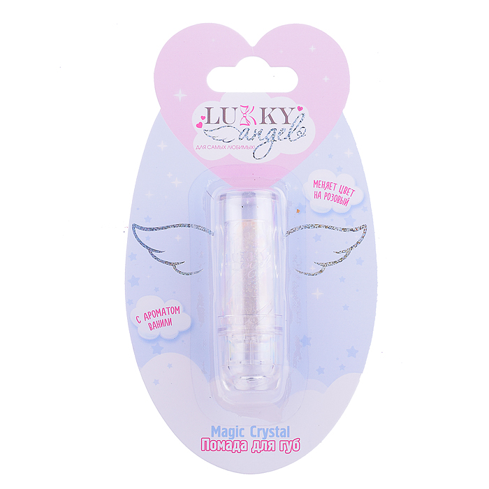 Блестящая помада Lukky Angel Magic Crystal меняющая цвет на розовый, цвет прозрачный с блестками, с 