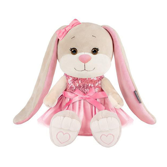 Зайка Лин в розовом платье с пайетками, 20 см, в коробке 