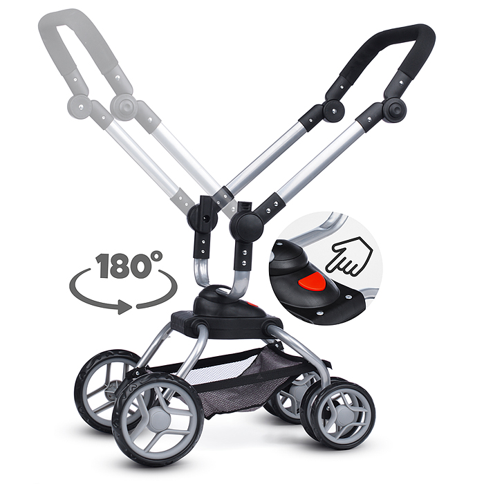 Фото к товару Коляска - трансформер 9623 для кукол, металлическая, регулируемая ручка, с корзиной, цвет серо-розов Коляска - трансформер 9623 для кукол, металлическая, регулируемая ручка, с корзиной, цвет серо-розов