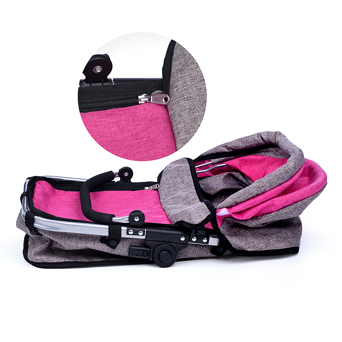 Фото к товару Коляска - трансформер 9623 для кукол, металлическая, регулируемая ручка, с корзиной, цвет серо-розов Коляска - трансформер 9623 для кукол, металлическая, регулируемая ручка, с корзиной, цвет серо-розов