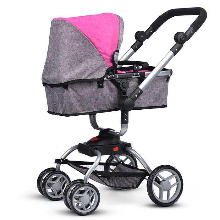 Фото к товару Коляска - трансформер 9623 для кукол, металлическая, регулируемая ручка, с корзиной, цвет серо-розов Коляска - трансформер 9623 для кукол, металлическая, регулируемая ручка, с корзиной, цвет серо-розов