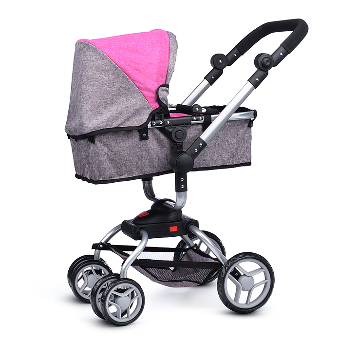 Фото к товару Коляска - трансформер 9623 для кукол, металлическая, регулируемая ручка, с корзиной, цвет серо-розов Коляска - трансформер 9623 для кукол, металлическая, регулируемая ручка, с корзиной, цвет серо-розов