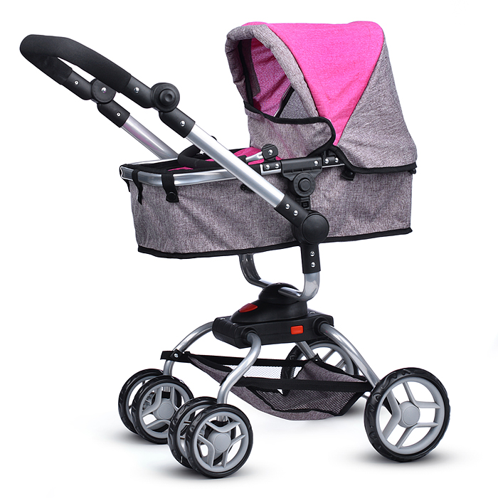 Фото к товару Коляска - трансформер 9623 для кукол, металлическая, регулируемая ручка, с корзиной, цвет серо-розов Коляска - трансформер 9623 для кукол, металлическая, регулируемая ручка, с корзиной, цвет серо-розов