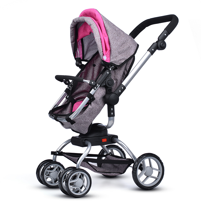 Фото к товару Коляска - трансформер 9623 для кукол, металлическая, регулируемая ручка, с корзиной, цвет серо-розов Коляска - трансформер 9623 для кукол, металлическая, регулируемая ручка, с корзиной, цвет серо-розов