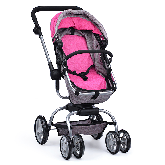 Фото к товару Коляска - трансформер 9623 для кукол, металлическая, регулируемая ручка, с корзиной, цвет серо-розов Коляска - трансформер 9623 для кукол, металлическая, регулируемая ручка, с корзиной, цвет серо-розов