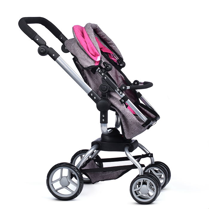 Фото к товару Коляска - трансформер 9623 для кукол, металлическая, регулируемая ручка, с корзиной, цвет серо-розов Коляска - трансформер 9623 для кукол, металлическая, регулируемая ручка, с корзиной, цвет серо-розов