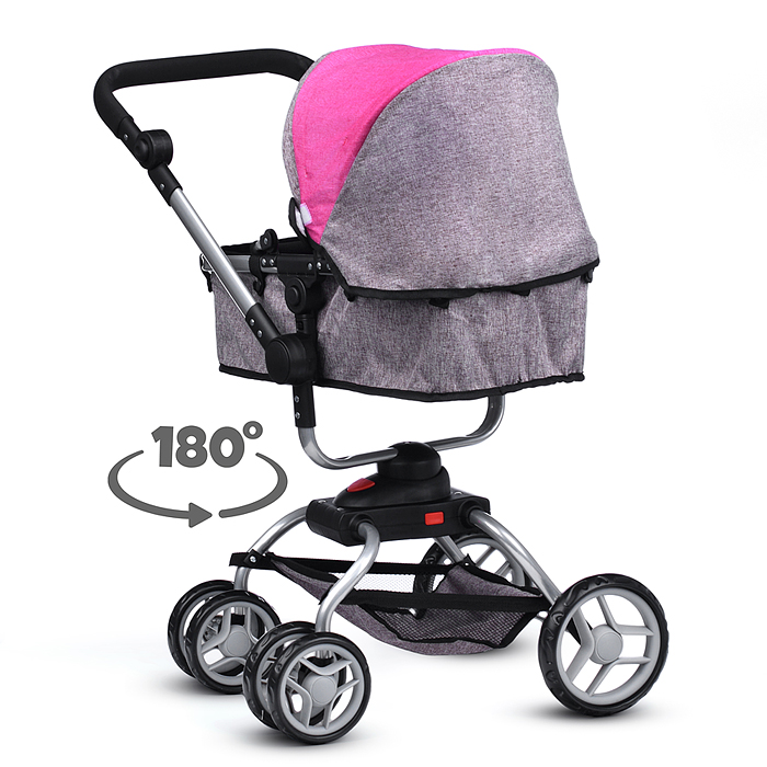 Фото к товару Коляска - трансформер 9623 для кукол, металлическая, регулируемая ручка, с корзиной, цвет серо-розов Коляска - трансформер 9623 для кукол, металлическая, регулируемая ручка, с корзиной, цвет серо-розов