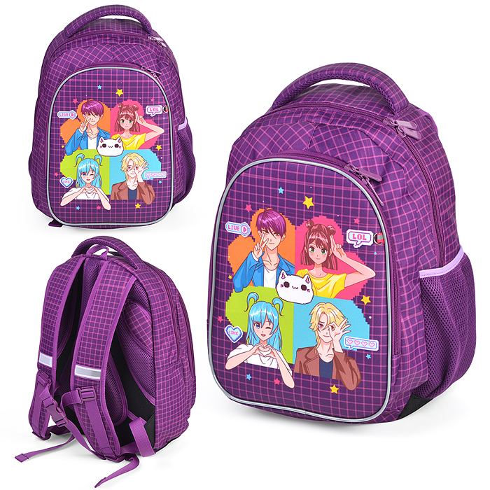 Рюкзак облегченный "Аниме" с анатомической спинкой, 2 отделения на молнии