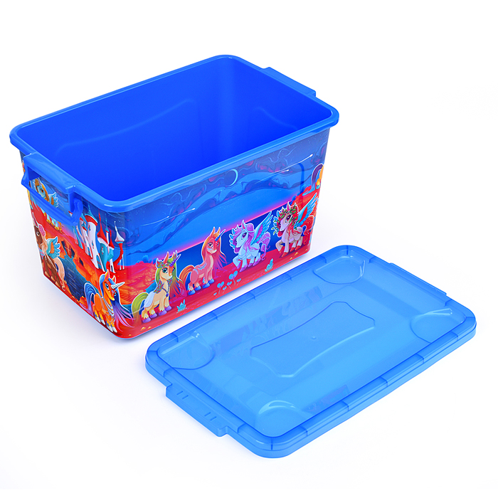 Фото к товару Контейнер 6 (35 л) "Единорожки" темно-голубой / голубой прозрачный Контейнер 6 (35 л) "Единорожки" темно-голубой / голубой прозрачный